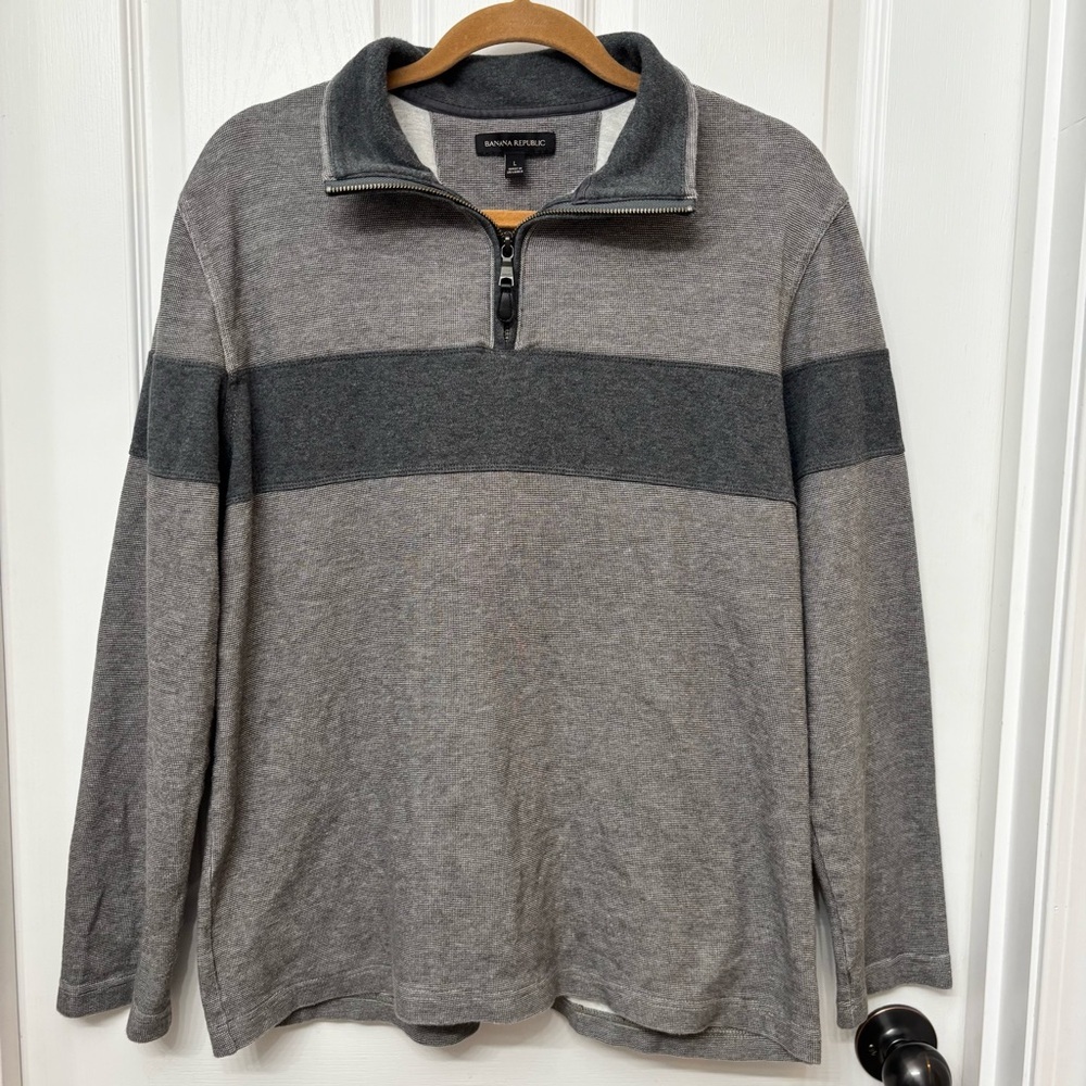Gray Stripe Quarter Zip Pullover | Banana Republic L